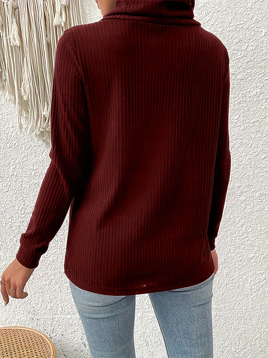 Decorative Button Turtleneck Long Sleeve T-Shirt - Flyclothing LLC