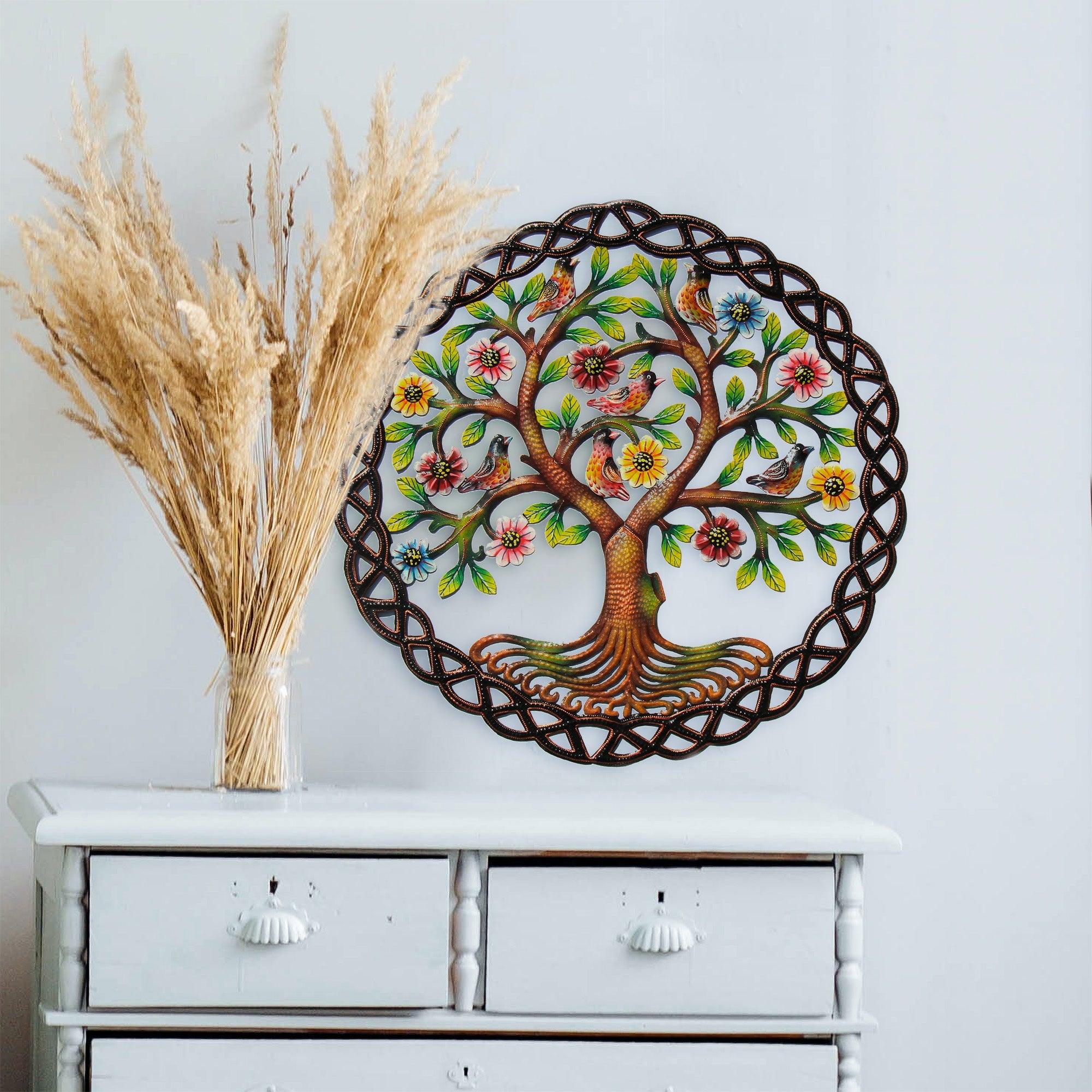 Rooted Tree of Life in Circle Haitian Metal Drum Wall Art - Flyclothing LLC