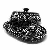 Encantada Handmade Pottery Butter Dish, Black & White - Flyclothing LLC