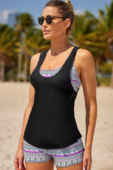 Printed Scoop Neck Three-Piece Swim Set - Flyclothing LLC