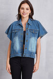 Pocketed Button Up Short Sleeve Denim Top - Flyclothing LLC