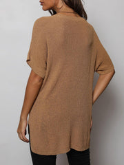 V-Neck Slit High-Low Knit Top - Flyclothing LLC