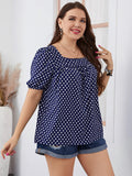 Plus Size Polka Dot Square Neck Blouse - Flyclothing LLC