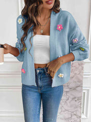 Floral Long Sleeve Open Front Cardigan - Trendsi