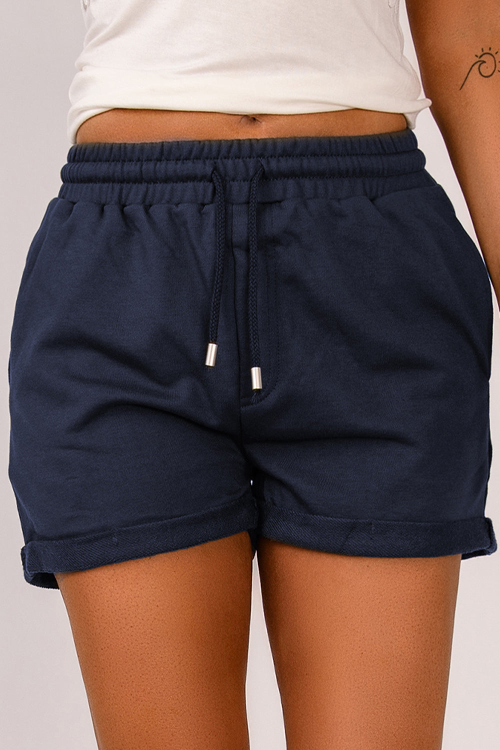 Drawstring Waist Cuffed Shorts - Flyclothing LLC