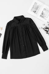 Gathered Detail Puff Sleeve Shirt - Flyclothing LLC