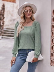 Eyelet Square Neck Puff Sleeve Blouse - Flyclothing LLC