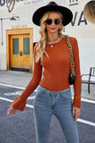 Flounce Sleeve Round Neck Rib-Knit Top - Flyclothing LLC