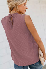 Smocked Tie Back Frill Trim Tank - Flyclothing LLC