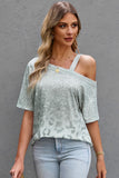 Leopard Asymmetrical Neck Cold-Shoulder Blouse - Flyclothing LLC