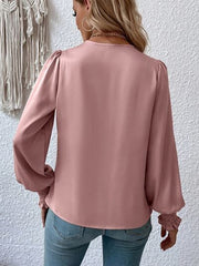 Surplice Smocked Lantern Sleeve Blouse - Flyclothing LLC