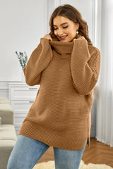 Horizontal Ribbing Turtleneck Sweater - Trendsi