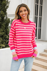 Warm Spice Striped Round Neck Sweater - Flyclothing LLC