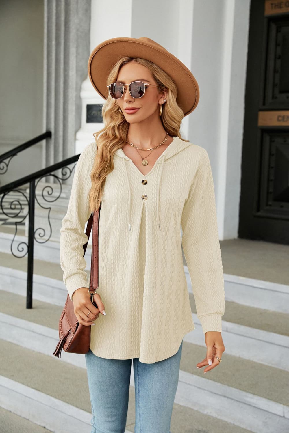 Long Sleeve Hooded Blouse - Flyclothing LLC