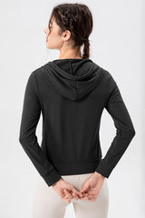 Drawstring Zip Up Hooded Active Outerwear - Flyclothing LLC