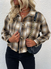 Plaid Button-Up Dropped Shoulder Shacket - Flyclothing LLC