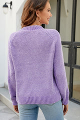 Waffle-Knit Round Neck Reglan Sleeve Sweater - Flyclothing LLC