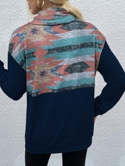 Geometric Drawstring Long-Sleeve Sweatshirt - Flyclothing LLC