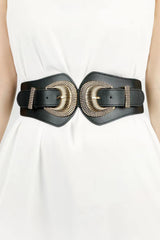 Shell Double Buckle Elastic Wide Belt - Flyclothing LLC