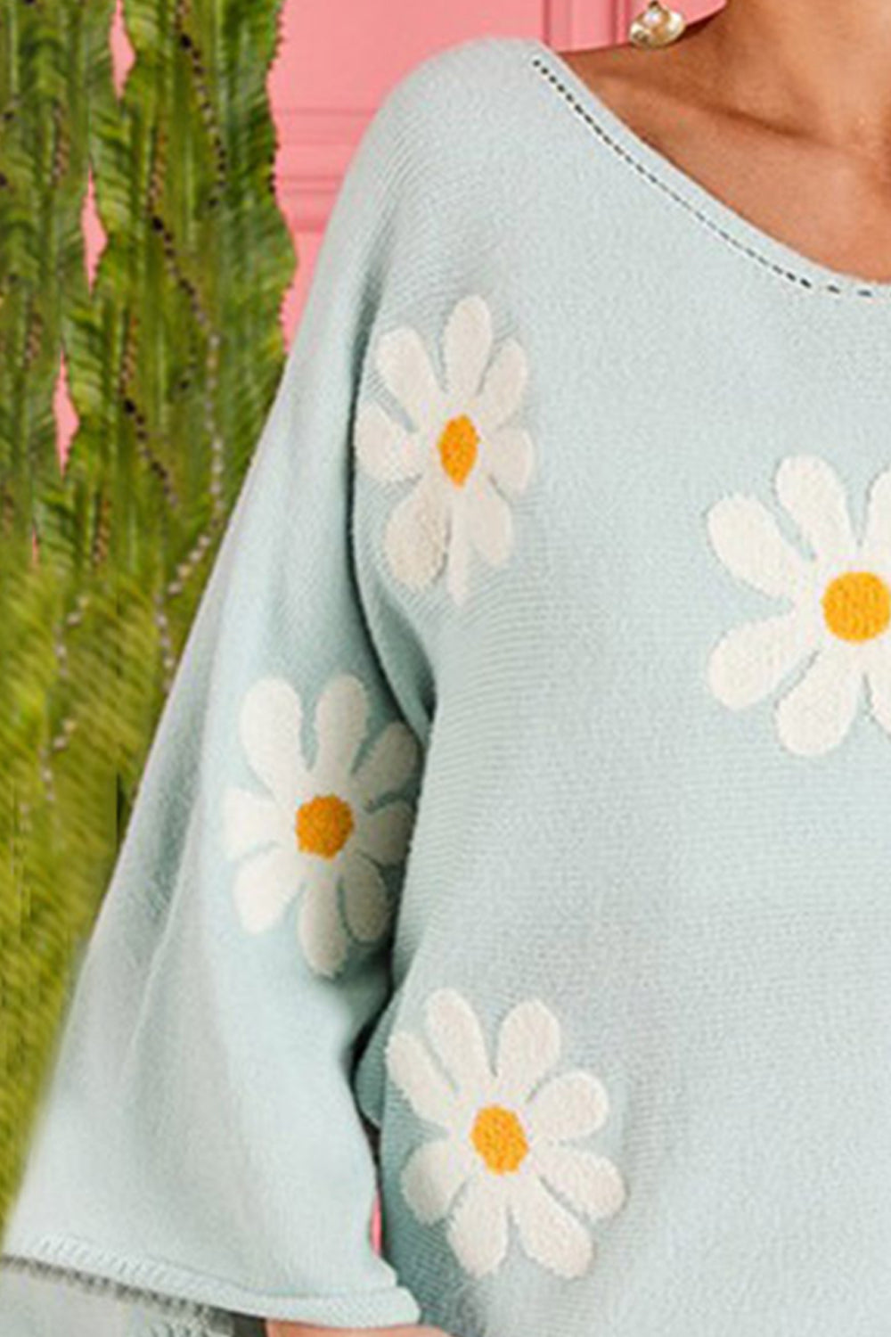 Flower Pattern Long Sleeve Sweater - Flyclothing LLC