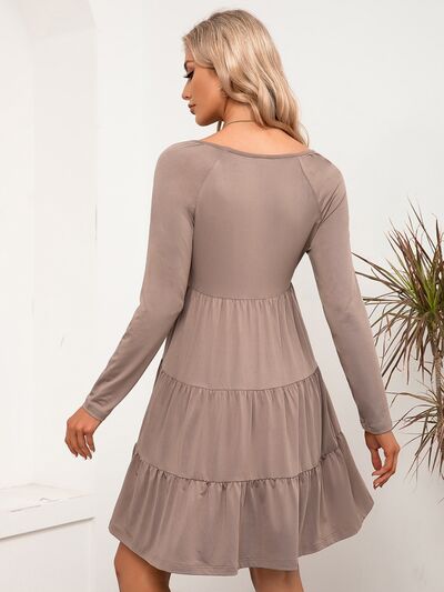 V-Neck Long Sleeve Tiered Dress - Flyclothing LLC