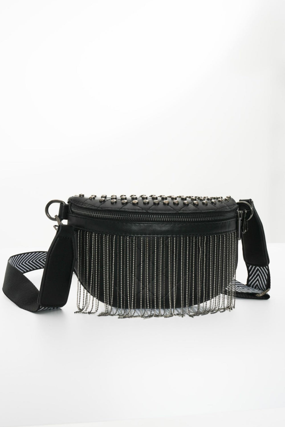 PU Leather Studded Sling Bag with Fringes - Flyclothing LLC