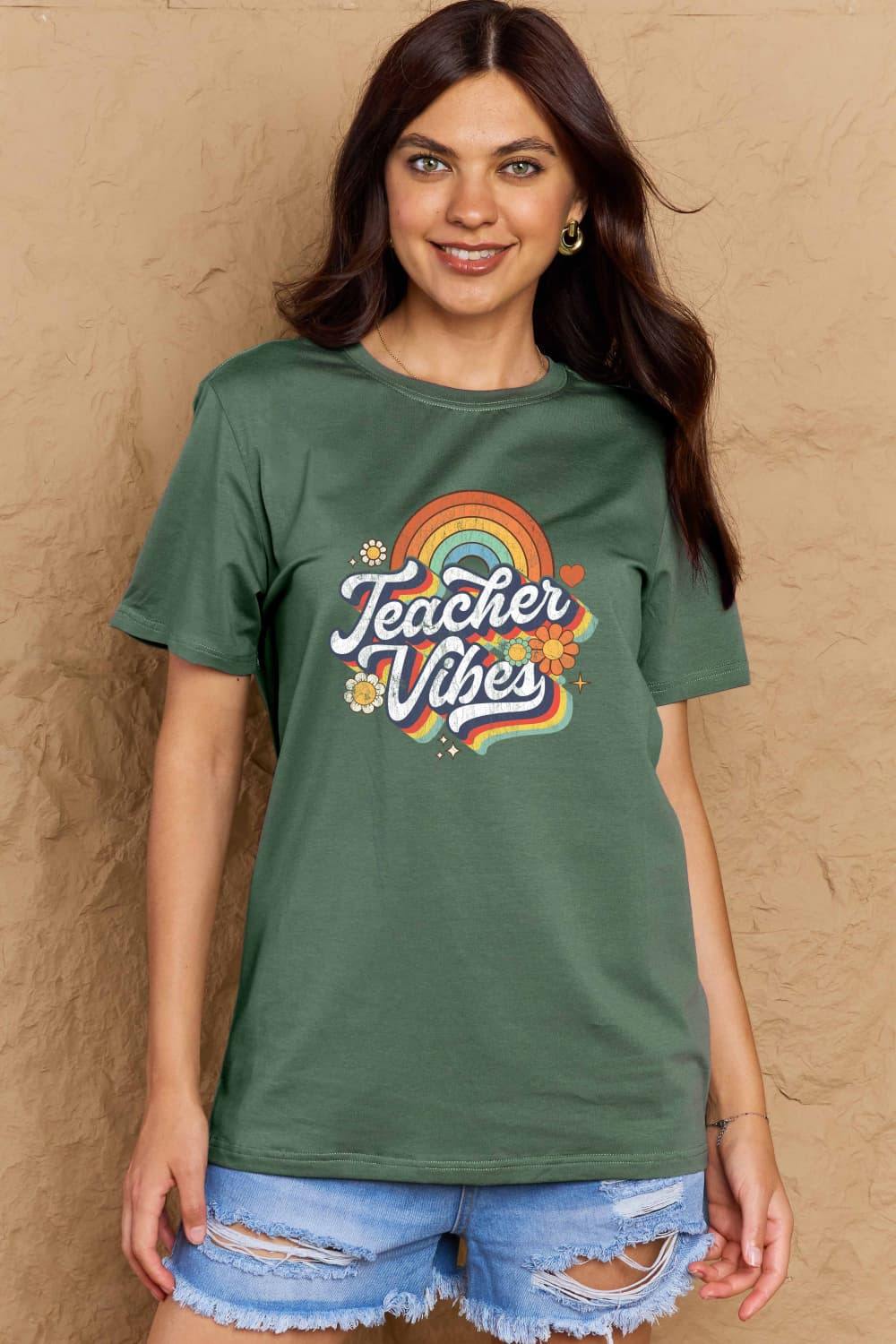 Simply Love Full Size TEACHER VIBES Graphic Cotton T-Shirt - Flyclothing LLC