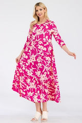 Celeste Full Size Floral Round Neck Ruffle Hem Dress - Trendsi