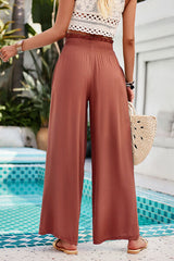 Smocked Wide Leg Pants with Pockets - Flyclothing LLC