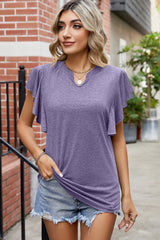 Ruffled Notched Cap Sleeve T-Shirt - Flyclothing LLC