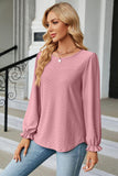 Round Neck Flounce Sleeve Blouse - Trendsi