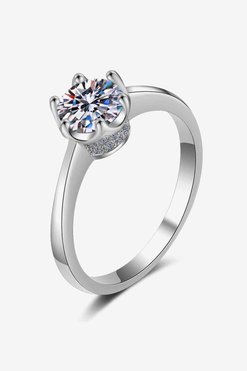 1 Carat Moissanite Rhodium-Plated Solitaire Ring - Flyclothing LLC