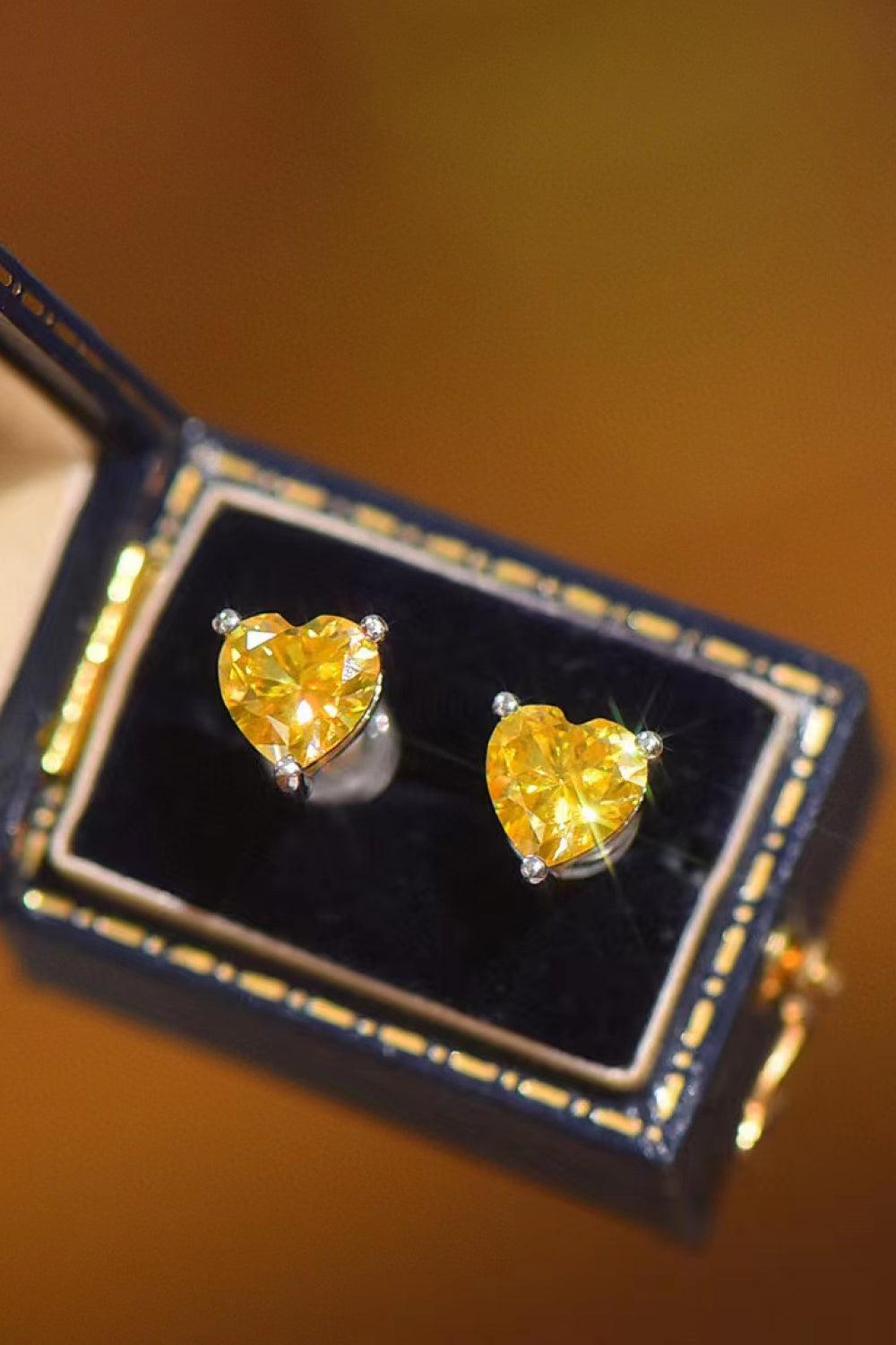 2 Carat Yellow Heart Moissanite Platinum-Plated Earrings - Flyclothing LLC