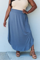 Doublju Comfort Princess Full Size High Waist Scoop Hem Maxi Skirt in Dusty Blue - Flyclothing LLC