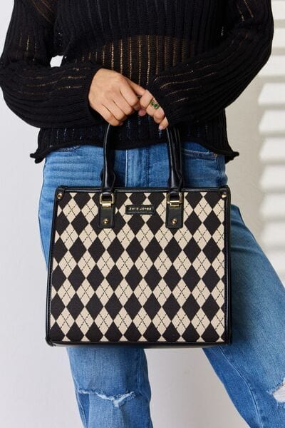 David Jones Argyle Pattern PU Leather Handbag - Trendsi