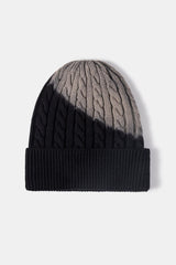 Contrast Tie-Dye Cable-Knit Cuffed Beanie - Flyclothing LLC