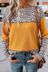 Leopard Waffle-knit Long Sleeve T-Shirt - Flyclothing LLC