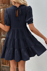 Puff Sleeve Tie Back Tiered Dress - Flyclothing LLC