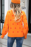 Polka Dot Round Neck Dropped Shoulder Sweater - Flyclothing LLC