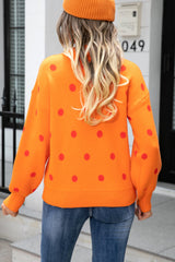 Polka Dot Round Neck Dropped Shoulder Sweater - Flyclothing LLC