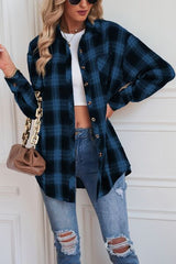 Plaid Button Up Dropped Shoulder Outerwear - Flyclothing LLC