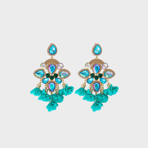 Flower Shape Rhinestone Alloy Dangle Earrings - Flyclothing LLC