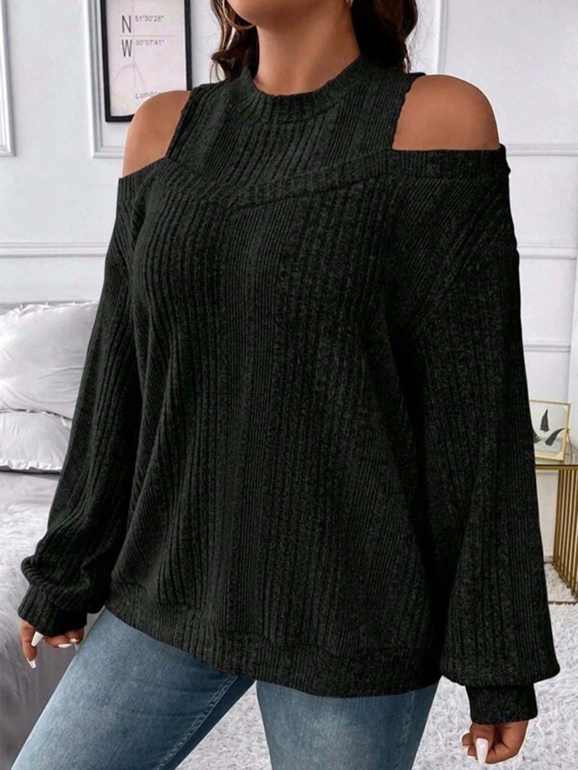 Round Neck Cold Shoulder Sweater - Flyclothing LLC