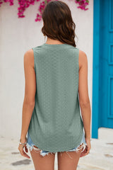 Eyelet Notched Sleeveless Top - Flyclothing LLC