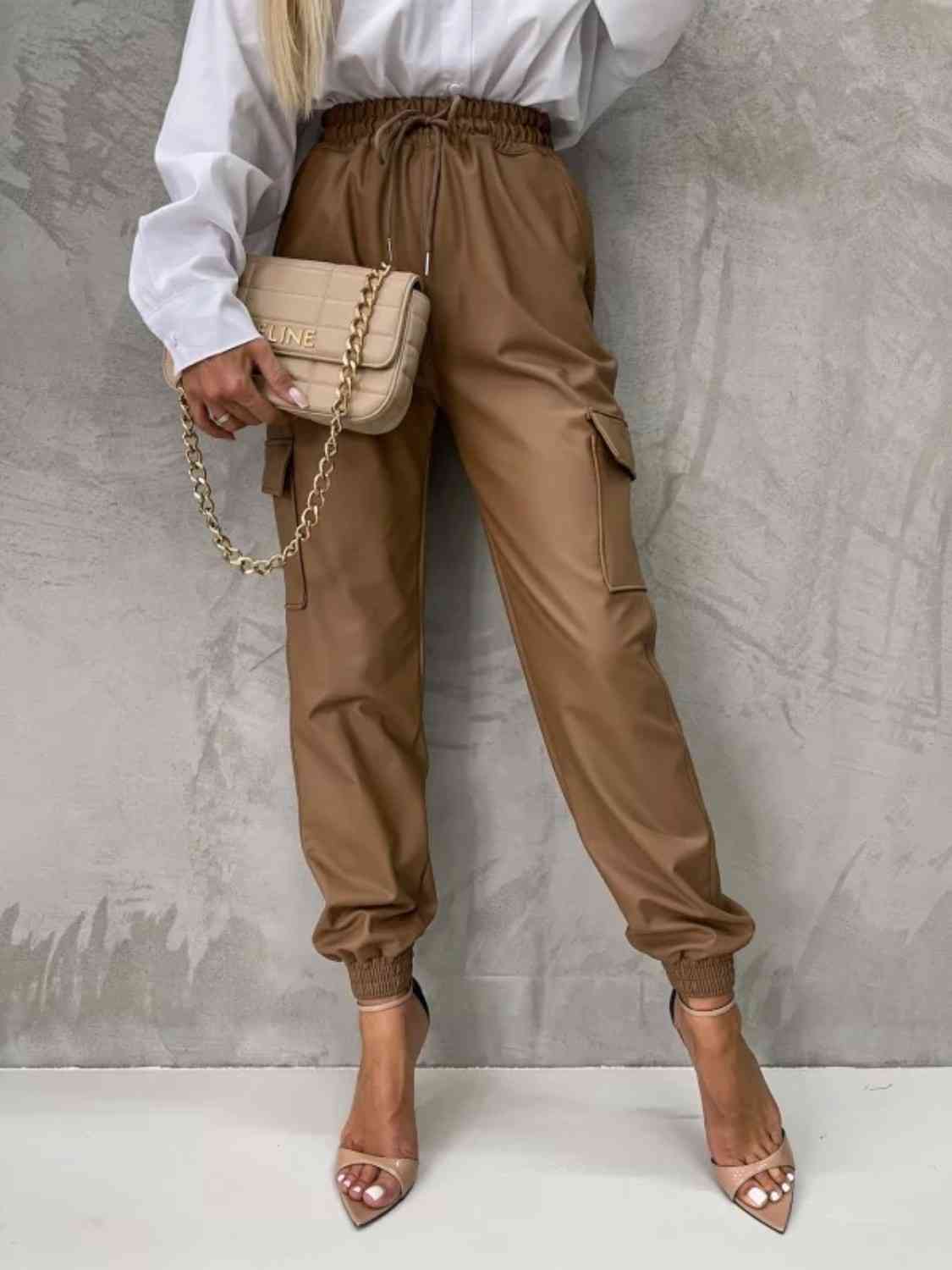 Tied High Waist Pants with Pockets - Flyclothing LLC