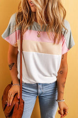 Color Block Round Neck Short Sleeve T-Shirt - Trendsi