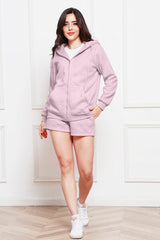 Zip Up Drawstring Hoodie and Shorts Set - Flyclothing LLC