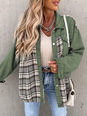 Plaid Button Up Dropped Shoulder Jacket - Flyclothing LLC