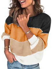 Color Block Round Neck Sweater - Trendsi