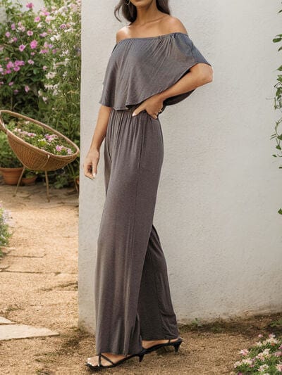 Off-Shoulder Wide Leg Jumpsuit - Trendsi